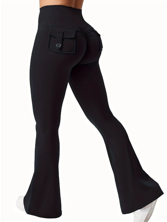 FlareFit Legginsë me Xhepa – Bel i Lartë & Stil Flare