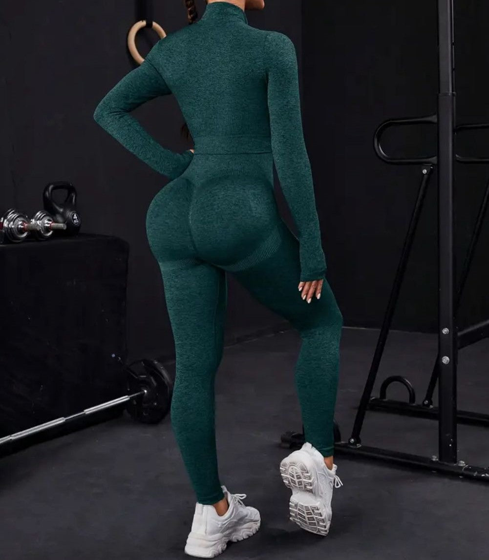 Dark Green Zip-Up Seamless Set