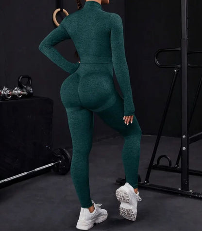 Dark Green Zip-Up Seamless Set