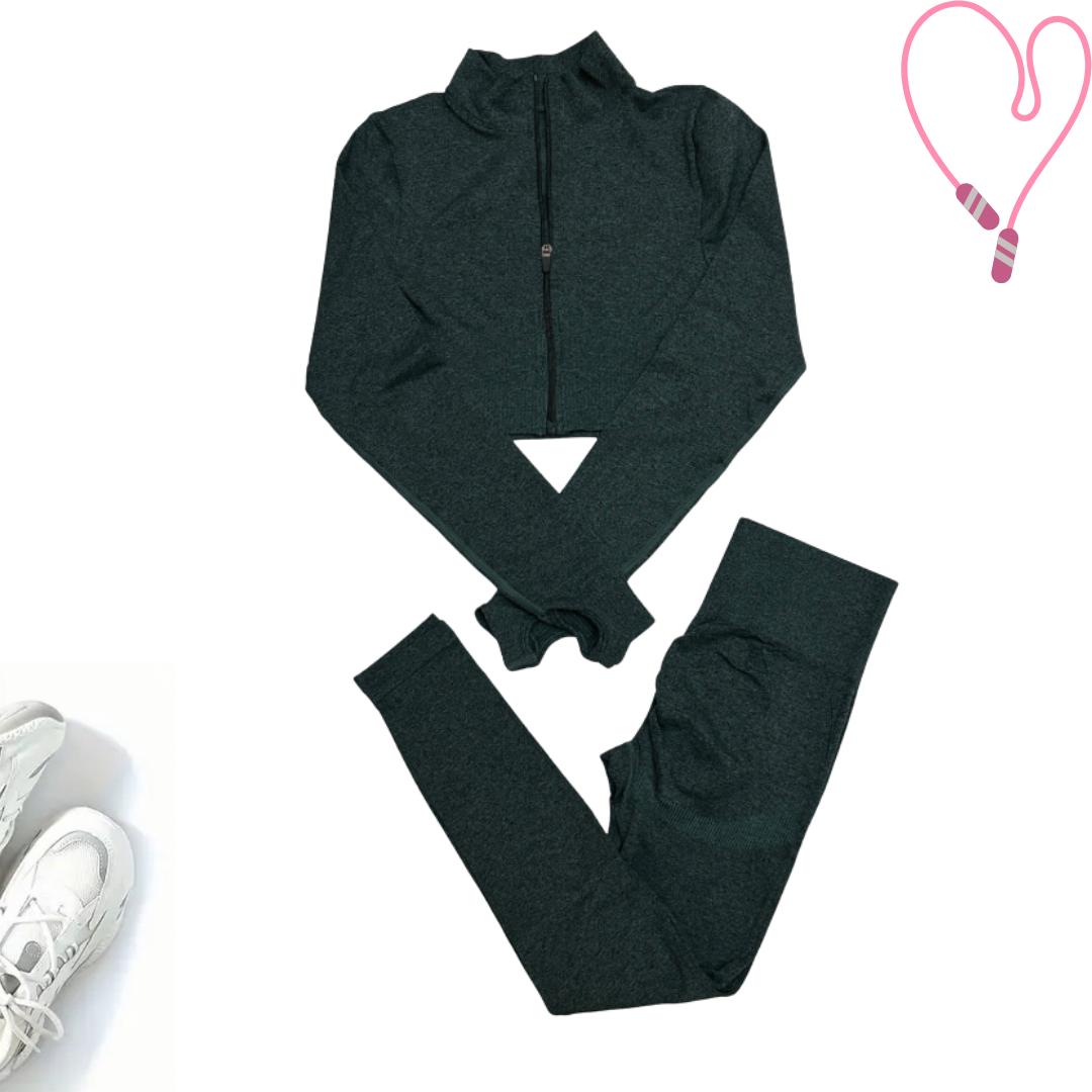 Dark Green Zip-Up Seamless Set