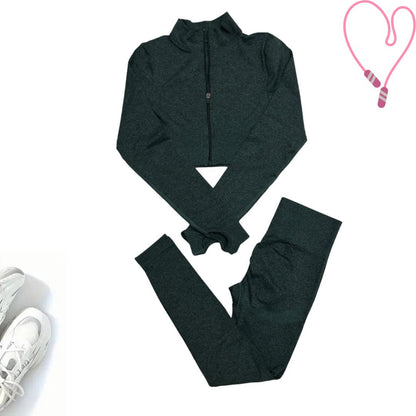 Dark Green Zip-Up Seamless Set